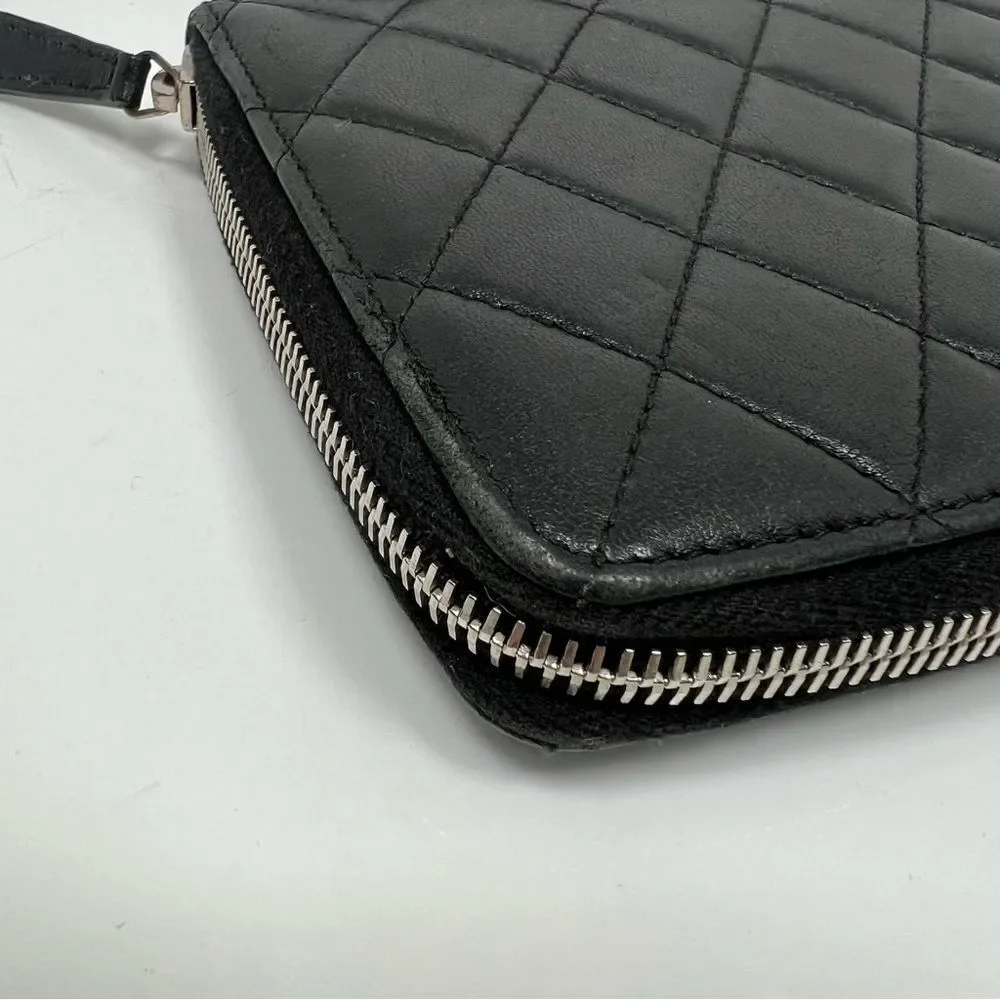 CHANEL Classic Zip Around Wallet Black Quilted lamb skin
